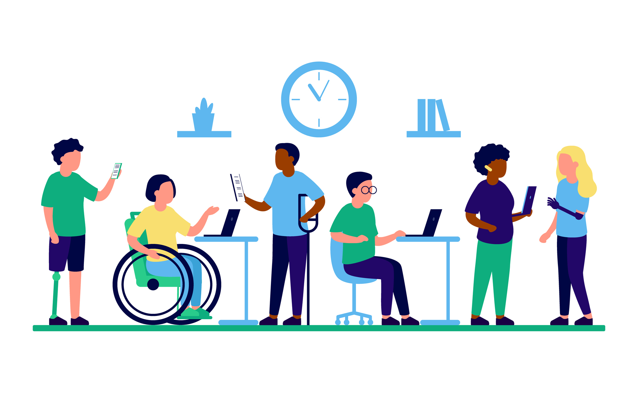 Employee people with disabilities and inclusion work together in office.